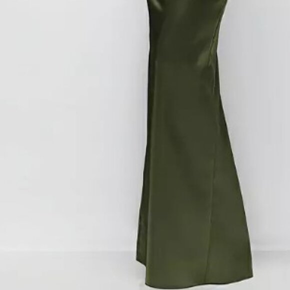 After Six “Nathalie” Ruched One-Shoulder Satin Gown – Size L (Olive Green) - Picture 5 of 16